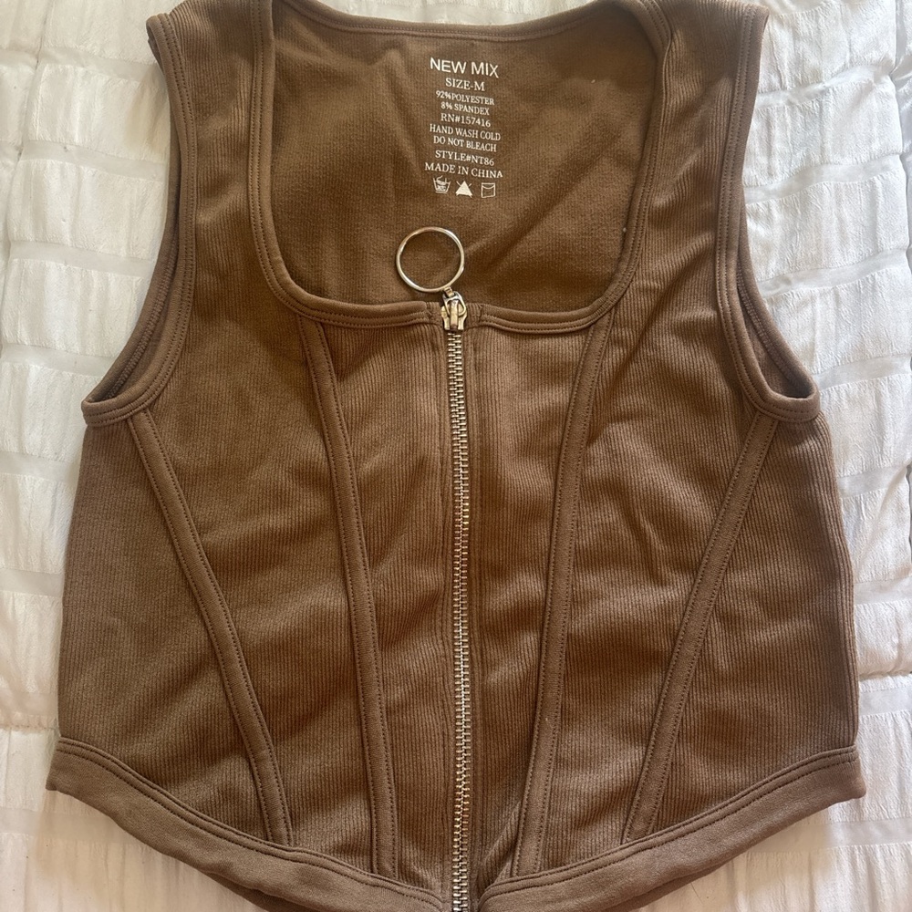 New Mix Chocolate Brown Vest with Ring Pull